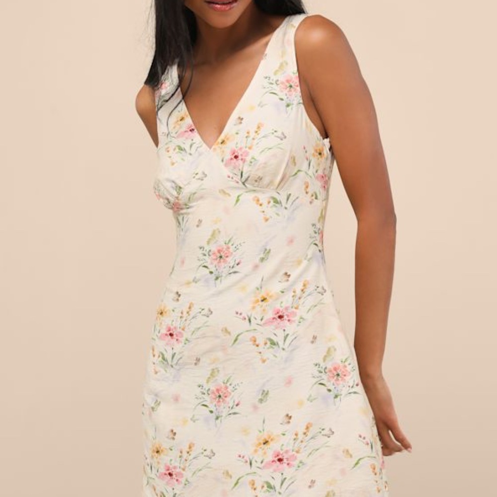 Lulus Jaziel Ivory Floral Sleeveless Mini Dress White - Size S